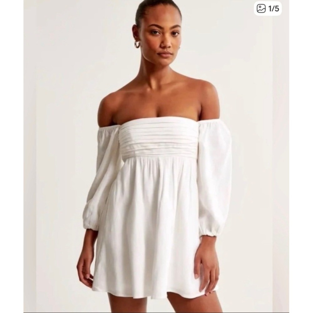 Abercrombie & Fitch Emerson Linen Blend Smocked Puff Sleeve Mini Dress Lg Tall